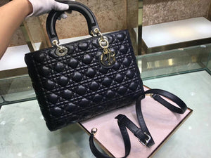 Dior Large Lady Dior Bag In Black Cannage Lambskin