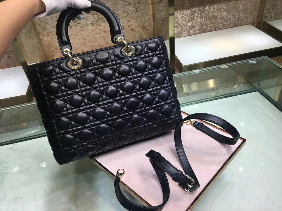 Dior Large Lady Dior Bag In Black Cannage Lambskin