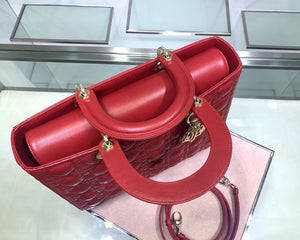 Dior Large Lady Dior Bag In Red Cannage Lambskin