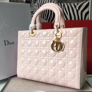 Dior Large Lady Dior Bag In Beige Patent Leather