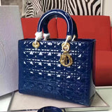 Dior Large Lady Dior Bag In Blue Patent Leather