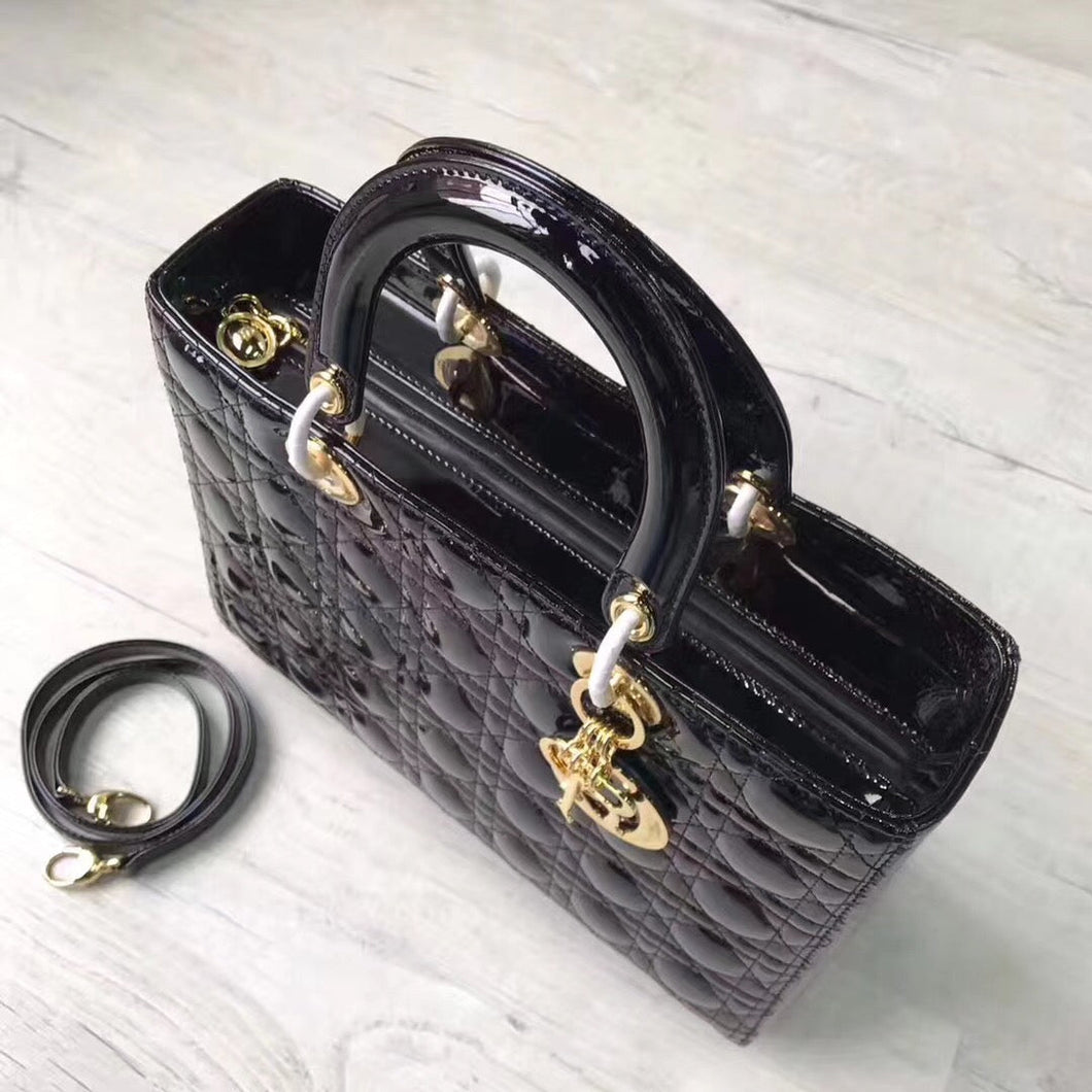 Dior Large Lady Dior Bag In Black Patent Leather