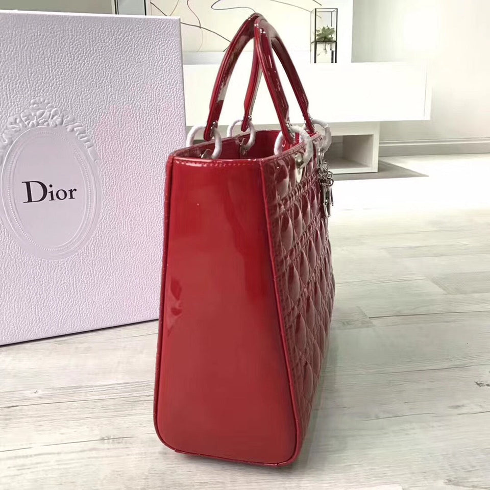 Dior Large Lady Dior Bag In Red Patent Leather