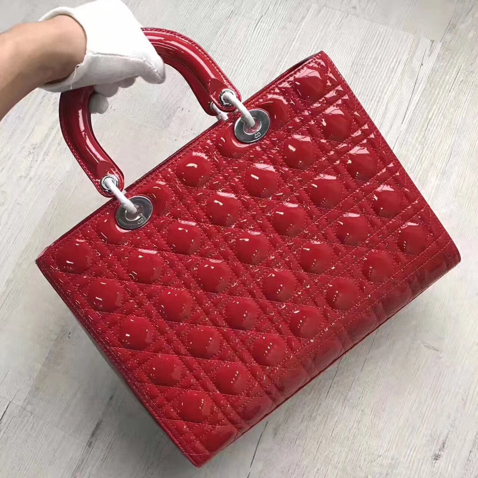 Dior Large Lady Dior Bag In Red Patent Leather