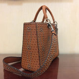 Dior Large Lady Dior Bag In Brown Studded Calfskin