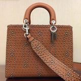 Dior Large Lady Dior Bag In Brown Studded Calfskin