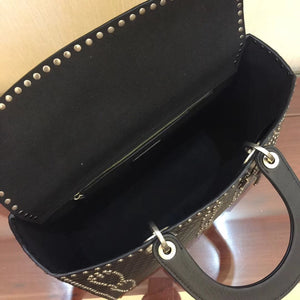 Dior Large Lady Dior Bag In Black Studded Calfskin