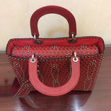 Dior Large Lady Dior Bag In Red Studded Calfskin