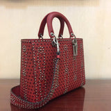 Dior Large Lady Dior Bag In Red Studded Calfskin