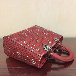 Dior Large Lady Dior Bag In Red Studded Calfskin