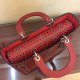 Dior Large Lady Dior Bag In Red Studded Calfskin