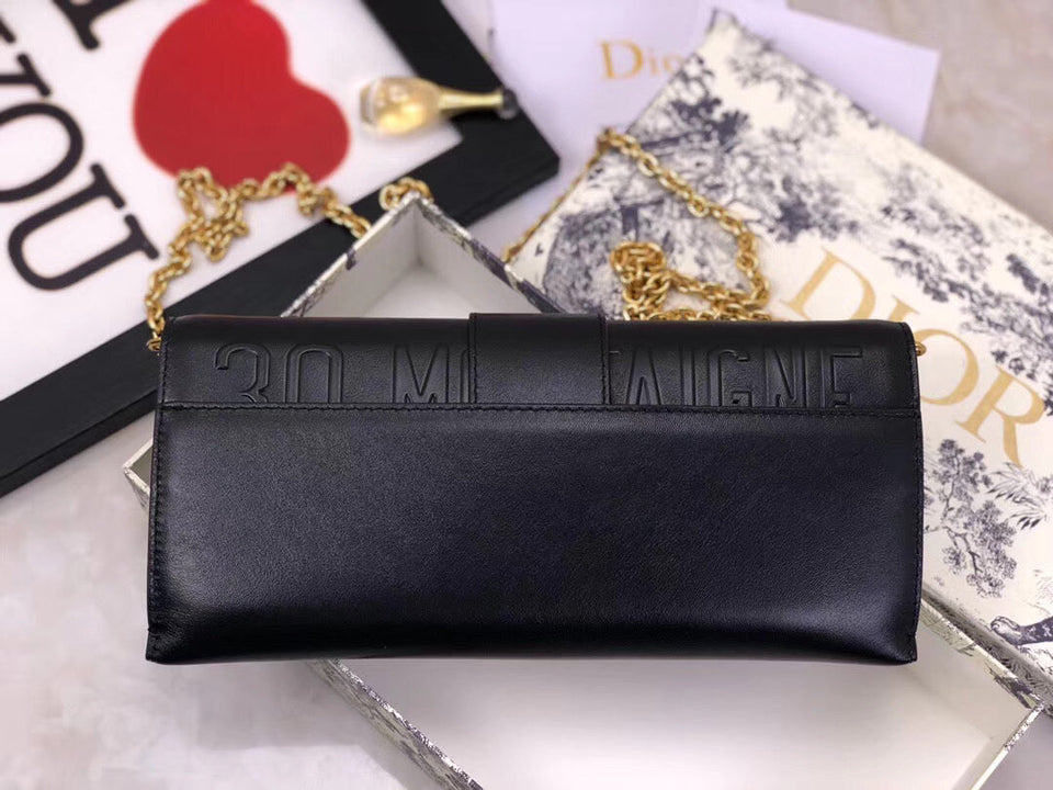 Dior 30 Montaigne Clutch Bag In Black Lambskin