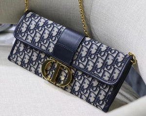 Dior 30 Montaigne Clutch Bag In Blue Oblique Canvas