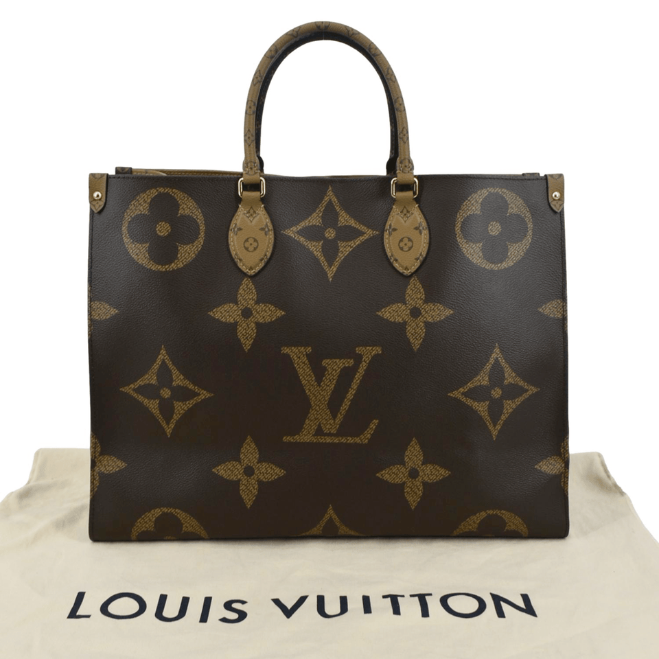 LOUIS VUITTON Onthego GM Giant Monogram Canvas Tote Shoulder Bag Brown