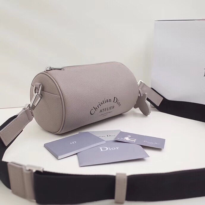 Dior Roller Pouch In Grey Grained Calfskin