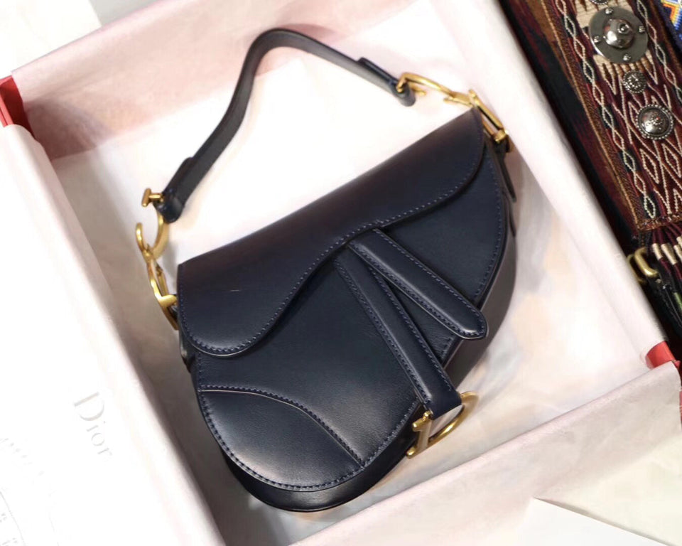 Dior Mini Saddle Bag In Blue Calfskin