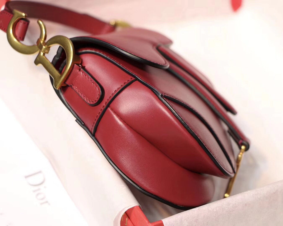 Dior Mini Saddle Bag In Red Calfskin