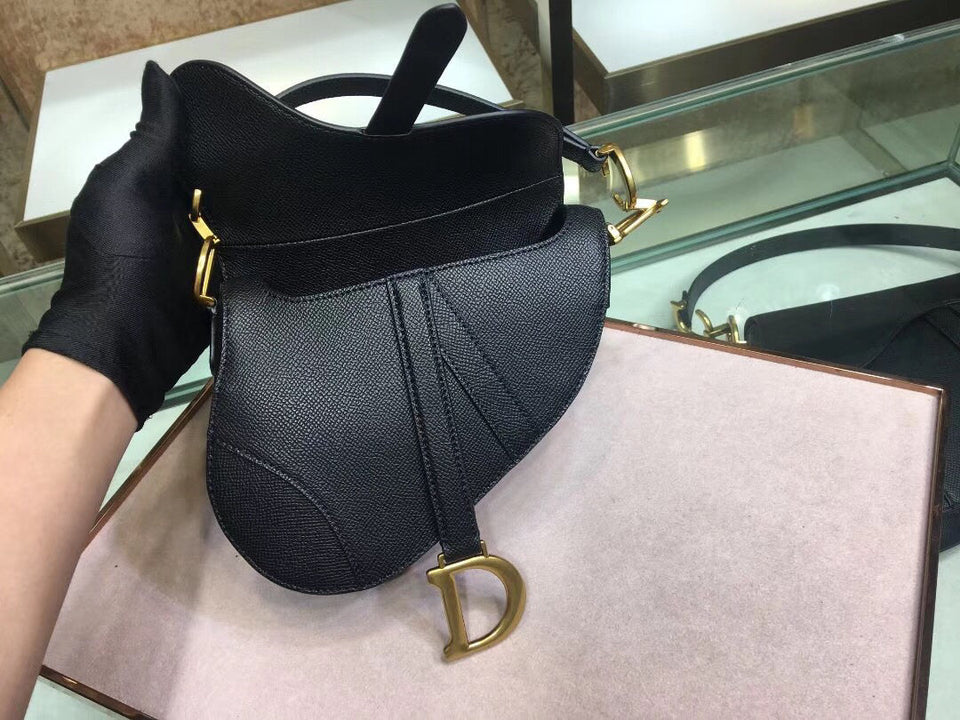 Dior Mini Saddle Bag In Black Grained Calfskin