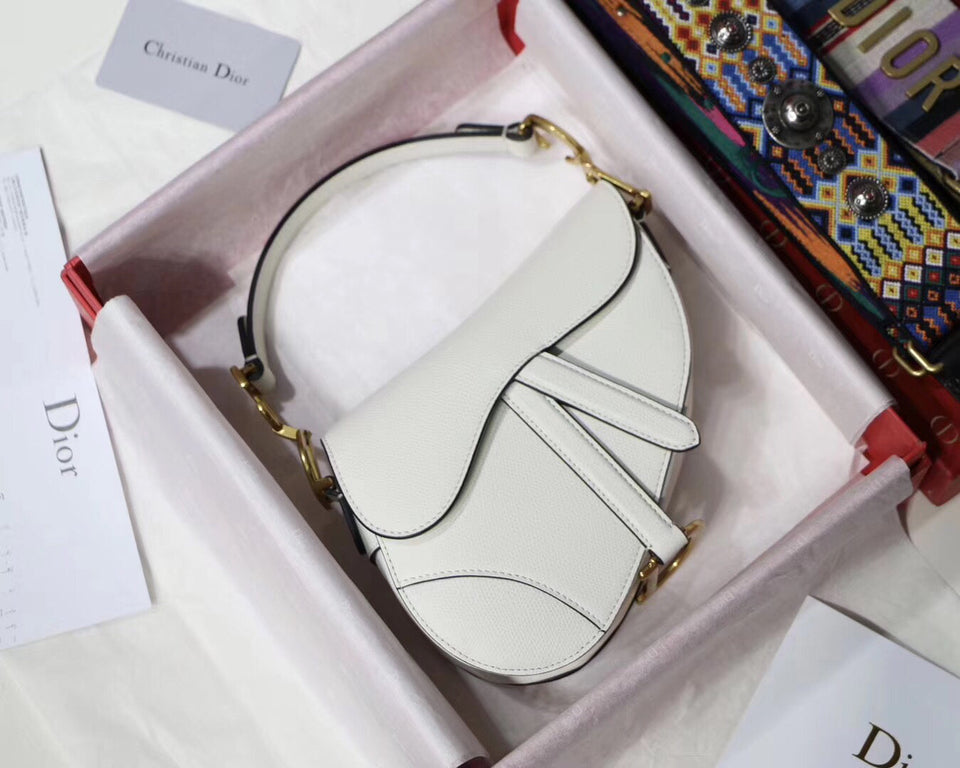 Dior Mini Saddle Bag In White Grained Calfskin