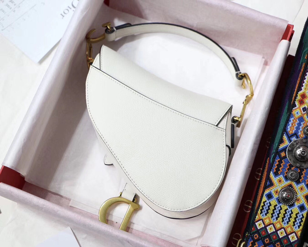 Dior Mini Saddle Bag In White Grained Calfskin