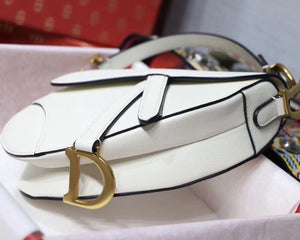 Dior Mini Saddle Bag In White Grained Calfskin