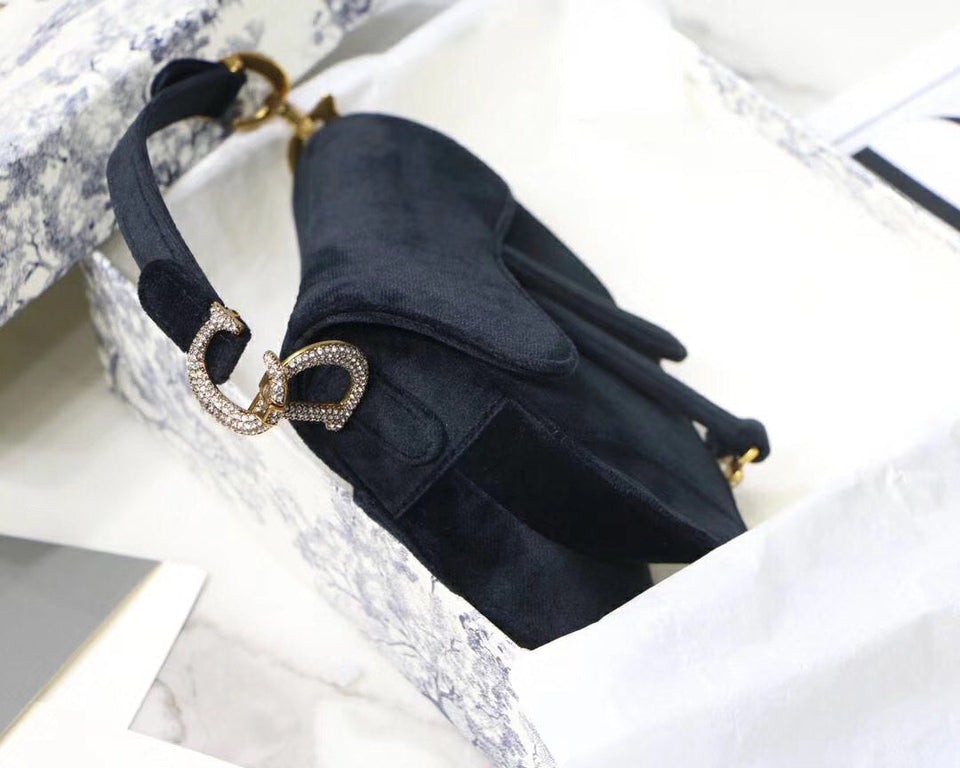 Dior Mini Saddle Bag In Black Velvet