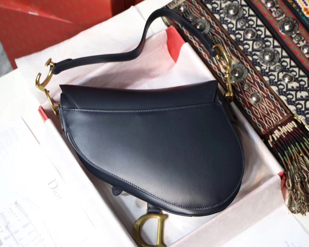 Dior Saddle Bag In Navy Blue Calfskin