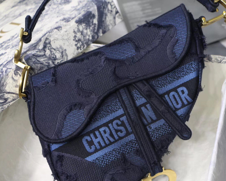 Dior Saddle Bag In Blue Camouflage Canvas