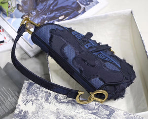 Dior Saddle Bag In Blue Camouflage Canvas