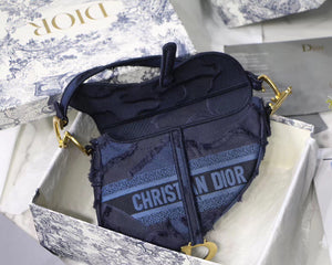 Dior Saddle Bag In Blue Camouflage Canvas