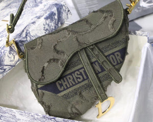 Dior Saddle Bag In Green Camouflage Canvas