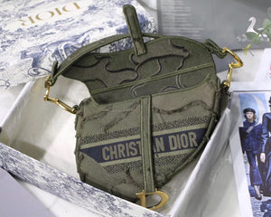 Dior Saddle Bag In Green Camouflage Canvas