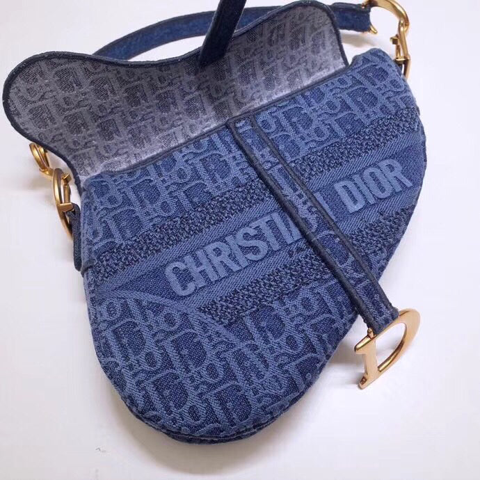 Dior Saddle Bag In Denim Blue Dior Oblique Canvas