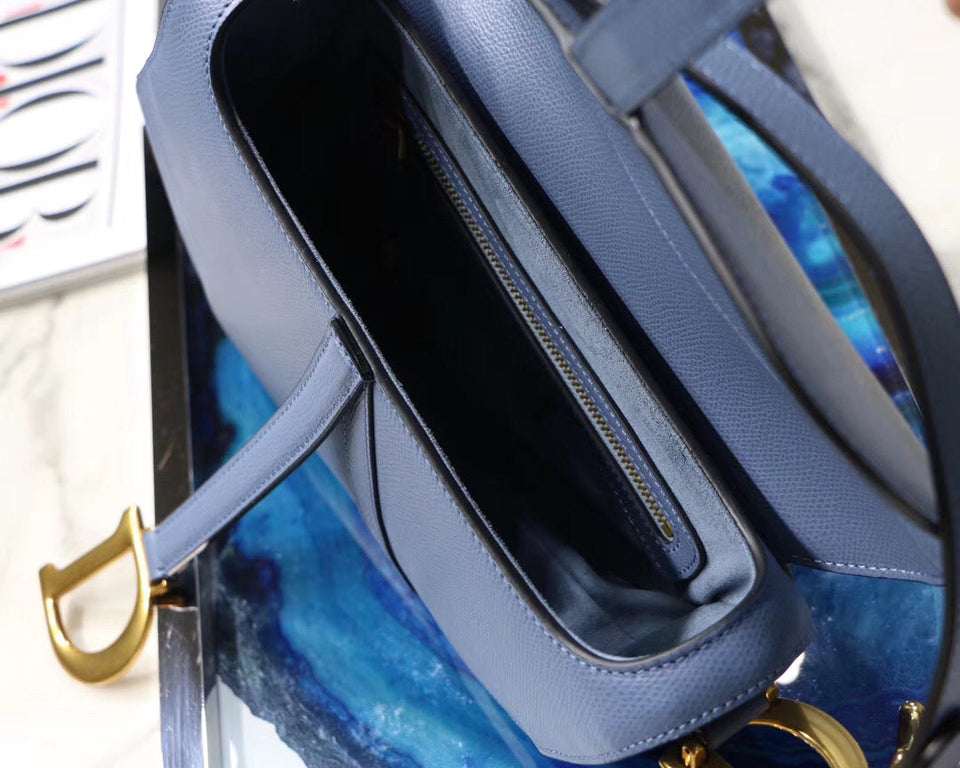 Dior Saddle Bag In Denim Blue Grained Calfskin