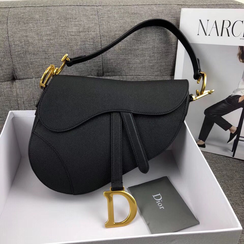 Dior Saddle Bag In Black Grained Calfskin