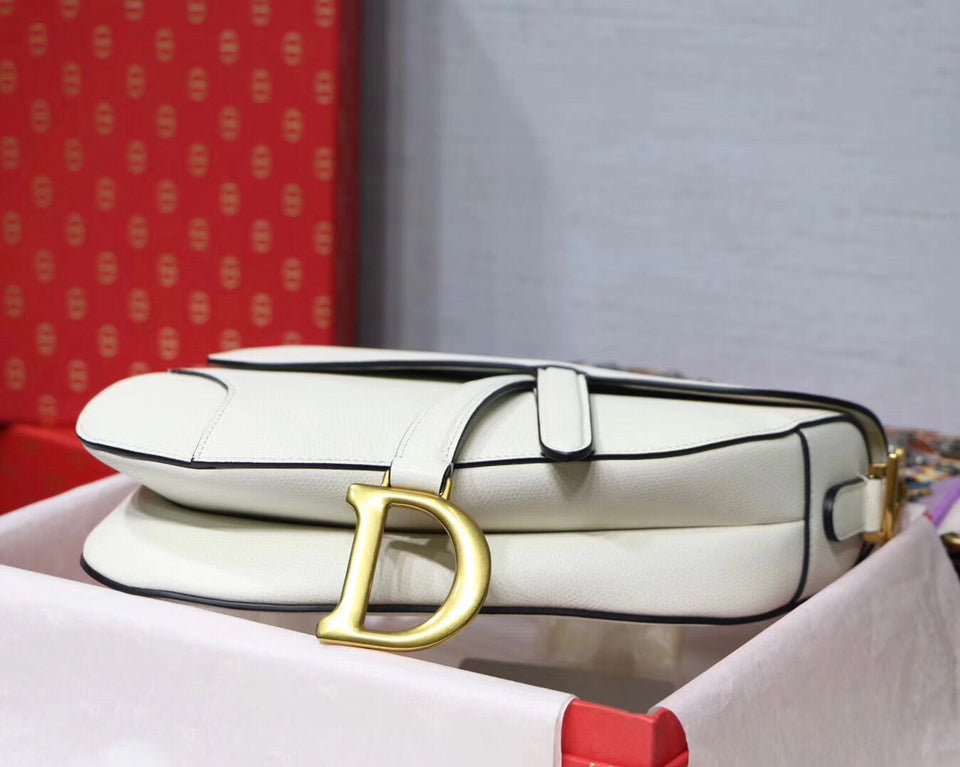 Dior Saddle Bag In White Grained Calfskin