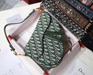 Dior Saddle Bag In Green Oblique Jacquard Canvas