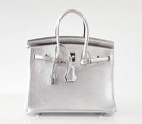 Hermes Birkin 25 Ultra Rare Metallic Silver Chevre Palladium Hardware