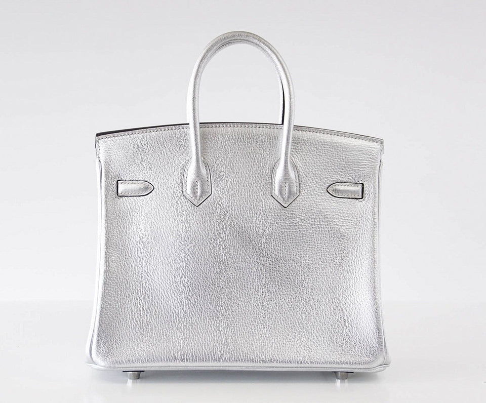 Hermes Birkin 25 Ultra Rare Metallic Silver Chevre Palladium Hardware