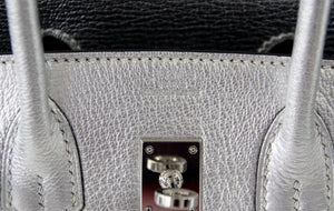 Hermes Birkin 25 Ultra Rare Metallic Silver Chevre Palladium Hardware