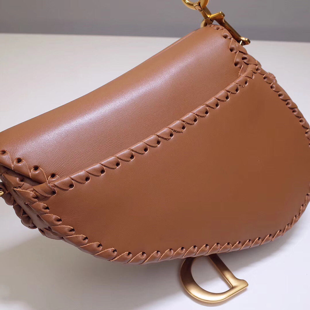 Dior Saddle Bag In Brown Calfskin With Threaded Edges