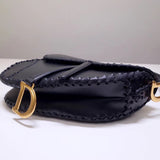 Dior Saddle Bag In Black Calfskin With Threaded Edges