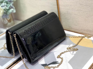 Dior 30 Montaigne Wallet On Chain In Black Patent Calfskin