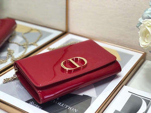 Dior 30 Montaigne Wallet On Chain In Red Patent Calfskin