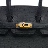 Hermes Birkin 25 Noir Ostrich Leather Gold Hardware