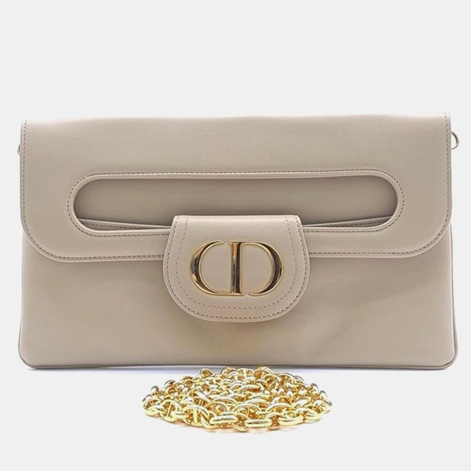Christian Beige Leather Double Medium Clutch