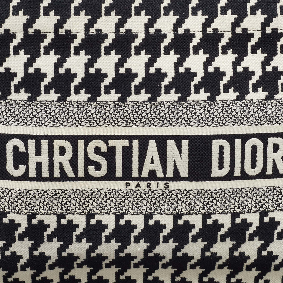 Dior Black/white Embroidered Macro Houndstooth Canvas Medium Book Tote