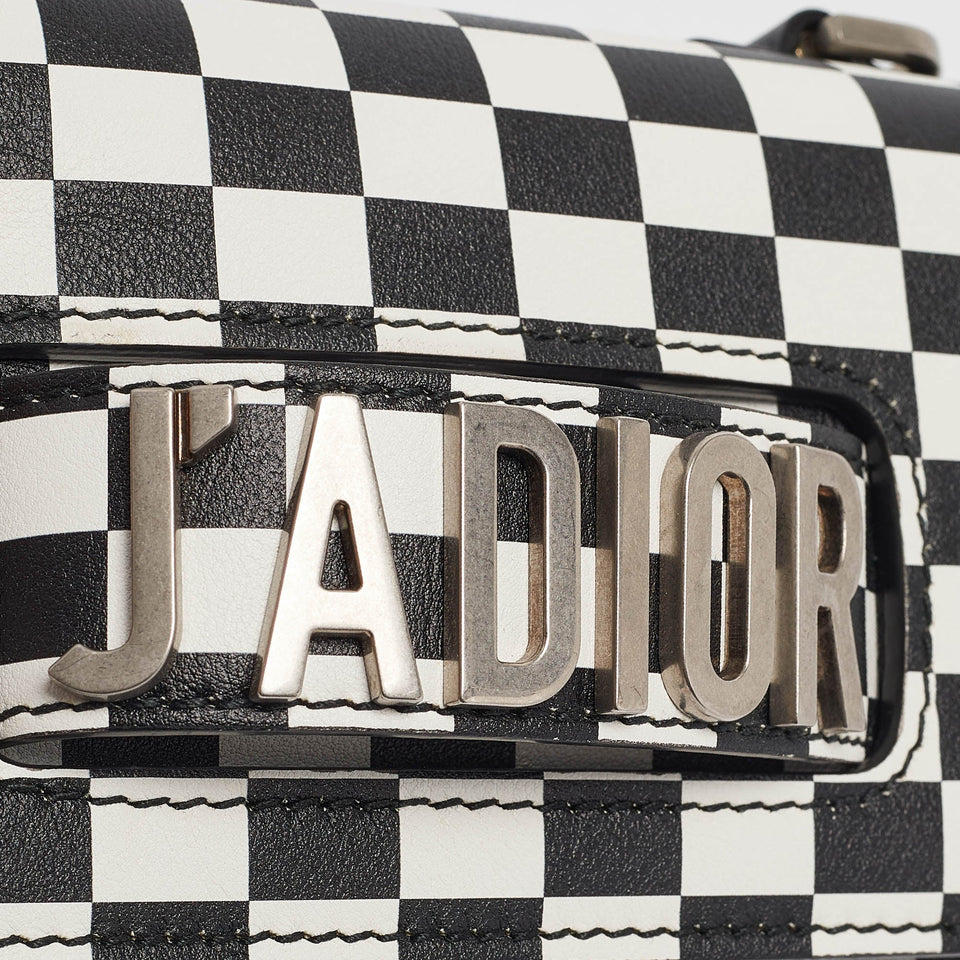 Dior Black/white Leather Mini Checkered J'adior Crossbody Bag