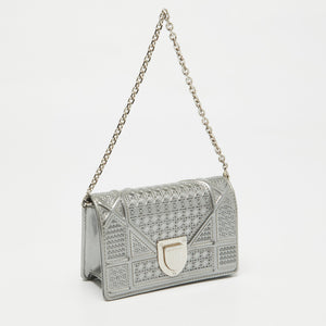 Dior Silver Cannage Patent Leather Baby Diorama Chain Bag