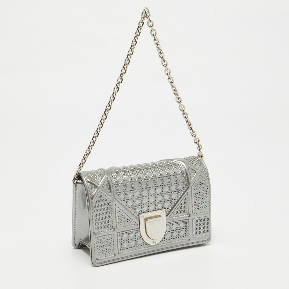 Dior Silver Cannage Patent Leather Baby Diorama Chain Bag